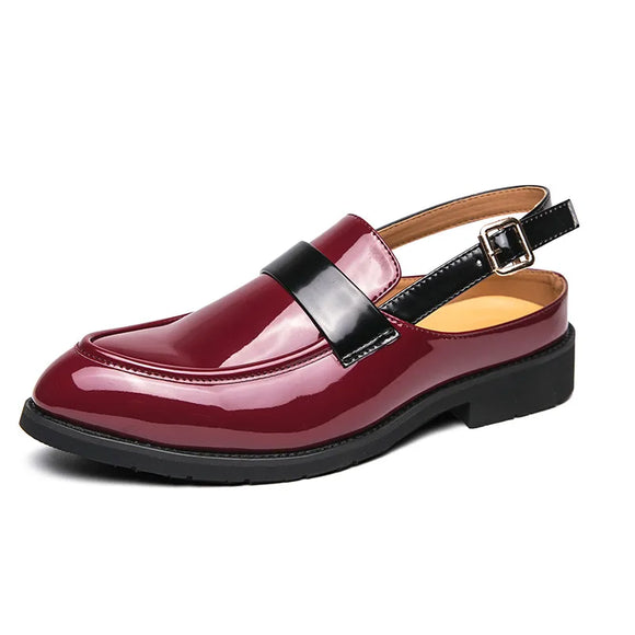 Classic Red Glitter Leather Men's Summer Shoes Low-heel Elegant Dress Buckle Formal Sandals Zapatos De Vestir MartLion Red 001 38 CN