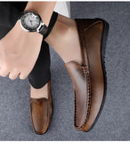 Men's Retro Brown Loafers Luxury Shoes Slip on Shoes Genuine Leather All-match Flats MartLion   