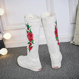  Embroidered Dance Side Zipper Super High Collar Canvas Women's Boots Shoes for Sneakers MartLion - Mart Lion