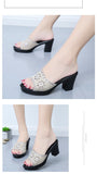 Women Open Toe Slippers Round Toe Solid Color High Thick Heel Slippers Shoes High Heels Wedges Sandals
