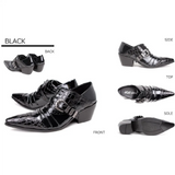 Black Leather Men's Pointed Toe Dress Shoes Lace Up Oxford Shoes For Wedding Heels High Formal Office MartLion   