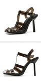 Liyke Black PVC Transparent Women Pumps Sandals Stiletto Square Toe Buckle Strap High Heels Dress Shoes Mart Lion   