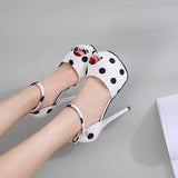 Classic Heels Ankle Strap Heels Platform Sandals Party Shoes Women Wedding Pumps 14cm High Heels Hollow Out Polka Dots Heels Mart Lion   