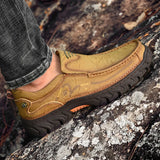  Outdoor Men's Shoes 100% Genuine Leather Casual Waterproof Work Cow Leather Loafers Slip on Footwear MartLion - Mart Lion