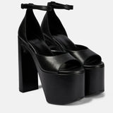 Luxury Full Diamond Ultra High Heel Thick Sole Roman Open Toe Sandals Women's Wedding Shoes MartLion 571-blackPU 34 