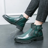 British Style Green Boots Men's Leather High Top Dress Shoes Platform Boots With Zipper Zapatos De Vestir MartLion   