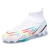 Football Boots Men's TF FG Soccer Shoes Training Outdoor Non-Slip Sports Sneakers Kids Teenagers Children MartLion ZS-599-C-White 35 