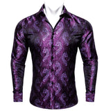 Designer Blue Silk Paisley Shirts Men's Lapel Woven Long Sleeve Embroidered Four Seasons Exquisite Fit Party Wedding MartLion CY-0411 S CHINA