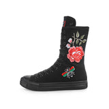 Casual Canvas Shoes Inner Zipper Front Lace Up Breathable and Flower Pattern Women's Boot MartLion black 43 
