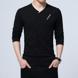 Men's T-shirt Slim Fit Crease Design Long Stylish Luxury V Neck Fitness Homme Mart Lion Black M 50-60 KG China