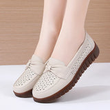 Women Flats Slip On Moccasins Spring Hollow Beige Casual Loafers Soft Sole Non Slip Breathable MartLion   