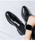 Spring Autumn Designer Men's Dress Shoes Casual England Black Leather Solid Color Loafers MartLion   