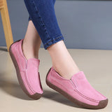 Spring Autumn Women Moccasins Suede Leather Flats Square Toe Slip-on Shoes Fall Casual Apricot Loafers Lady MartLion   