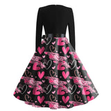 Party Dresses Delicate Casual Print Ankle-Length For Woman O-Neck Long Sleeves Frocks MartLion   