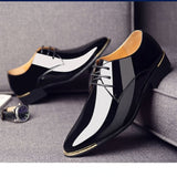 Men's Premium Patent Leather Shoes White Wedding Black Leather Low Top Soft Dress Solid Color Mart Lion black 38 