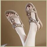 Summer Beach Sandals Casual Bohemia Flat Shoes Woman Crystal Bead Sweet MartLion   