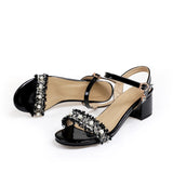 Elegant Black White Women Sandals 2 inch Square Heel Office Lady Shoes MartLion Black 14.5 