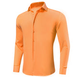 Hi-Tie Orange Silk Men's Shirts Solid Formal Lapel Long Sleeve Blouse Suit Shirt for Wedding Breathable MartLion CY-1629 S 