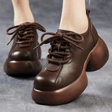 7cm Natural Genuine Leather Autumn Spring Comfy Platform Wedge Flats Women Mary Jane Loafers Boots Shoes MartLion   