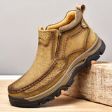 Men's Boots Genuine Leather Rubber Ankle Outdoor Hiking Shoes Climbing MartLion khaki 6.5 