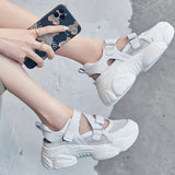 100% Genuine Leather Shoes Women Sneakers Thick Sole Summer Sandals Casual Height Increasing White MartLion   