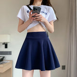 Summer Basic Skirts Women Shorts Mini Elastic Pleated Skirts  Waist Bubble Sun Skirts MartLion DEEP BLUE XL 