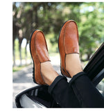 Genuine Leather Men's Handmade Casual Luxury Brand Loafers Breathable Slip on Black Driving Shoes Mart Lion   