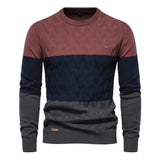 Autumn Patchwork Color O-neck Pullover Sweaters Men's Cotton Sweater Warm Winter Knitted MartLion Red EUR M 70-80kg 