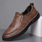 Men's Black Leather Casual Shoes Sneaker Slip-on Loafers Soft Bottom Non-slip Dad Driving Mart Lion ZX04-Brown 39 
