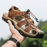  Sandals Men's Summer Outdoor Beach Leather Shoes Holiday Classic Walking Flat Shoes MartLion - Mart Lion
