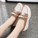 Hollow Lace Up Women sneakers Microfiber Summer Wedges Outsole Shoes Breathable loafers MartLion   