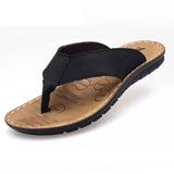 Summer Shoes Men's Slippers Genuine Leather Flip Flops Flat Sandals Holiday Non-slip Black Khaki MartLion Black 7 