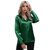 Satin Silk Button Down Shirts for Women Dress Shirts Long Sleeve Blouses Female Shirts MartLion DG S 