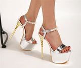 Liyke Summer Open Toe Gold Sandals Women Pearl Ankle Strap Platform High Heels Party Stripper Shoes Mart Lion   