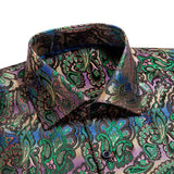 Hi-Tie Men's Silk Shirts Jacquard Paisley Floral Long Sleeve Lapel Shirt Blouse Outerwear Wedding Office Breathable MartLion CY-1010 S 