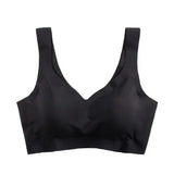 Women Seamless Ice Silk Bra Removable Chest Pad Lifting Bralette Underwear No Steel Ring Breathable MartLion Black S 