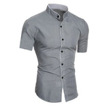 New men's solid color casual  short sleeved shirt MartLion grey L 