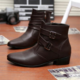 Leather Chelsea Boots Men White Dress Boots Men Casual High top Buckle Strap Formal Shoes Men Motorcycle Boots MartLion