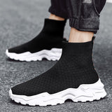 Autumn Men's Sneakers Stretch Fabric Tennis Sport Running Shoes Ankle Boots Breathable Casual Socks Slip-on Walking Mart Lion   