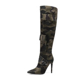 Women's Breathable Camo Cloth Thin High Heel Metal Fasteners Large Boots Four Seasons Boots MartLion 918-camouflage 34 