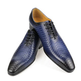 Social Men's Office Pointed Lace-up Oxford parti wed Shoe's Wedding Dress Blue Printing Casual Chaussures Pour Hommes MartLion   