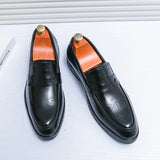 Summer Men's Classic Business Casual Loafers Brogue Carving Evening Dinner Men Dress Slip ON Leather Shoes black MartLion   