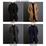 Black Trench Coat For Men's Long Sleeve Single Breasted Overcoat Perfect For Fall And Winter MartLion   