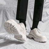 Platform Big Head Leather Young Men's Dress Wedding Party Formal Casual Designer Thick Sole Shoes White Low Top MartLion   