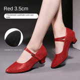 Sequined Modern Adult Latin Dance Ballroom Dance Shoes Women Practice Soft Sole High Heels MartLion 3.5cm red fur sole 41 