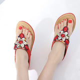 Women Slippers Thong Flip Flop Summer Beach Wedge Shoes Bohemia Ethnic Rhinestone Crystal Mules Slide Sandals MartLion   