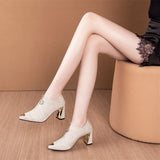 High Heels Bare Boots Women Shoes Square Black Zip Leather Ladies Metal Pointed Toe Pump Wedding Mart Lion   