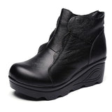 Ankle Winter Shoes Women Boots Height Increasing Ladies Shoes Cow Down MartLion without plush Black 40 