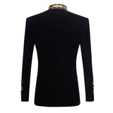 Men's Stylish Court Prince Black Velvet Gold Embroidery Blazer Suit Jacket Wedding Party Prom Suit Stage Singer Mart Lion   