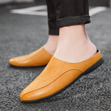  Summer Men's Shoes Casual Loafers Genuine Leather Half Slipper Breathable Slip on Lazy Driving MartLion - Mart Lion